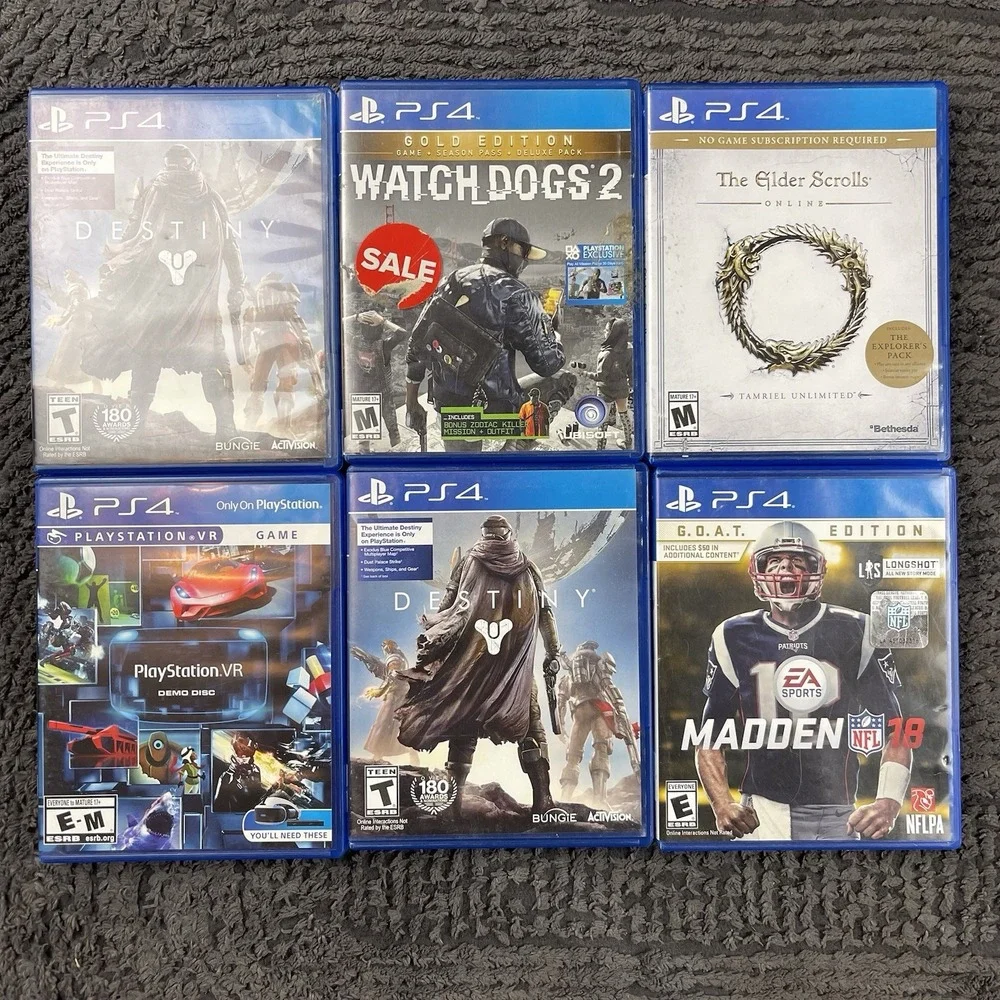 Lot of 6 PS4 Games - Destiny, Watch Dogs 2 Gold Edition, Madden 18, Skyrim‎